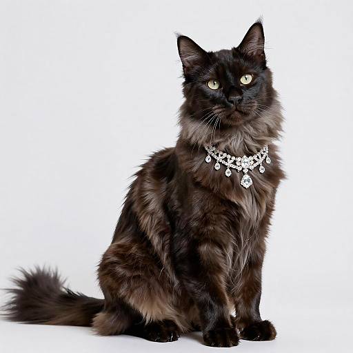 Afghan Longhair Cat with Diamond Necklace