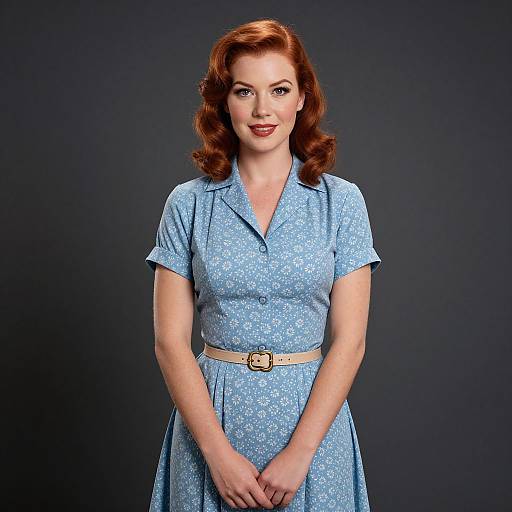 Vintage Pin-Up Woman in Blue Dress