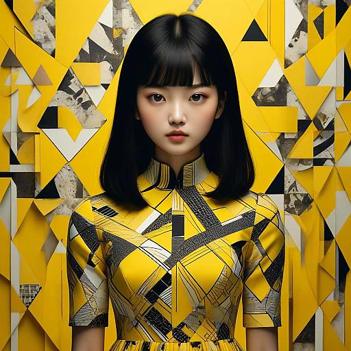 Studio Portrait of Girl in Yellow Abstract Dress