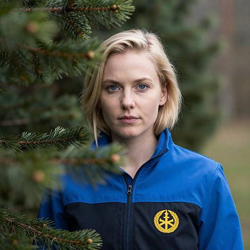 Blonde Woman Concealed by Pine Branches