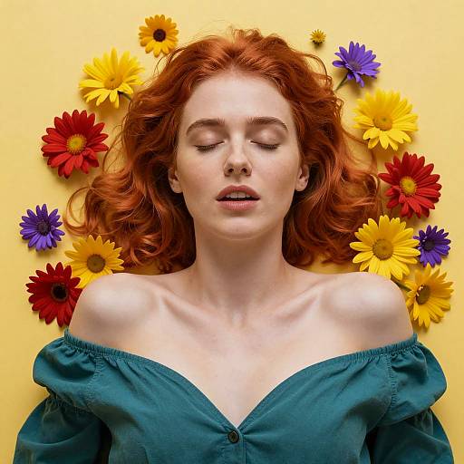 Floral Halo: Woman with Red Hair