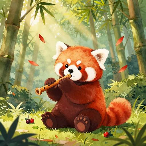 Playful Red Panda Cub in Bamboo