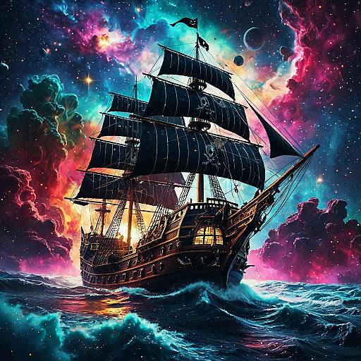 Cosmic Pirate Ship Adventure in Nebula