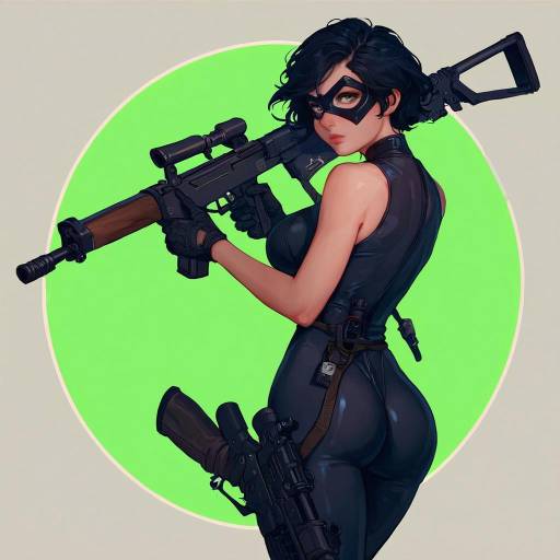 Mysterious Girl in Bodysuit with Rifle