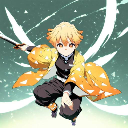 Illustration of Agatsuma zenitsu, kimetsu no yaiba in the style of Onija tarou