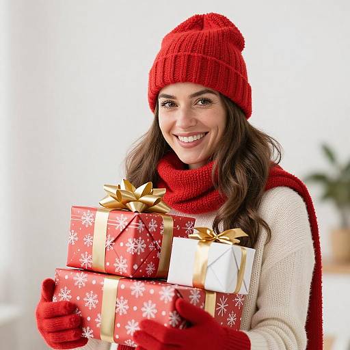 Festive Woman with Christmas Presents