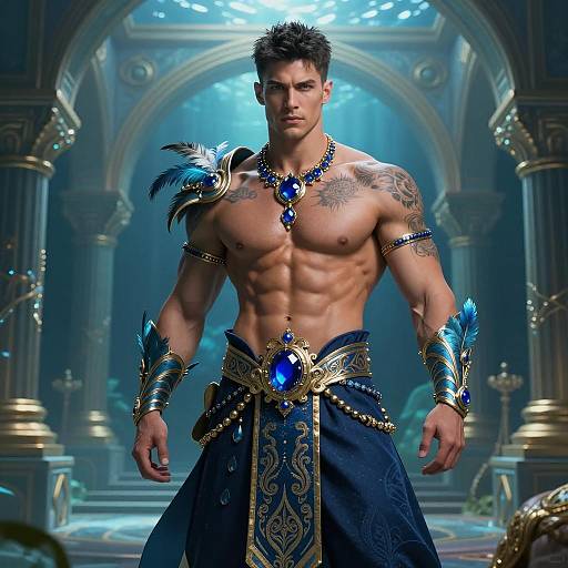 Muscular Male in Atlantis-Inspired Fantasy Armor