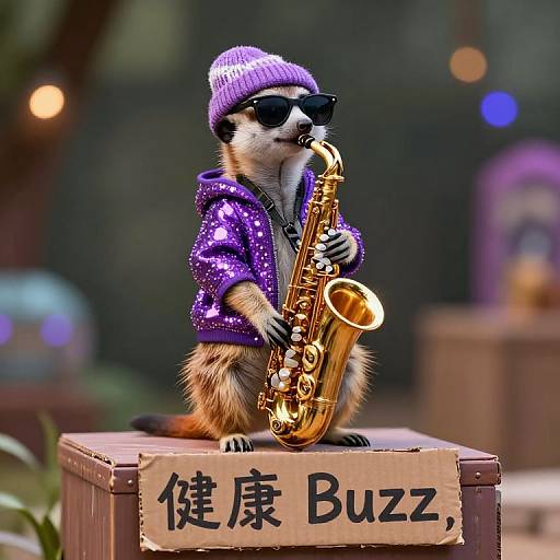 Cool Meerkat Sax Player on Pedestal