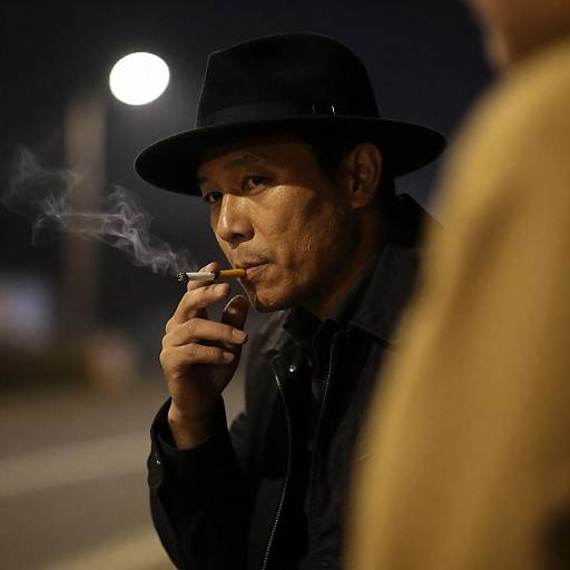 Moody Noir: Man Smoking in Spotlight