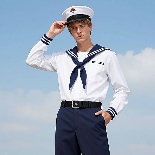 Realistic Man in Navy Sailor Costume