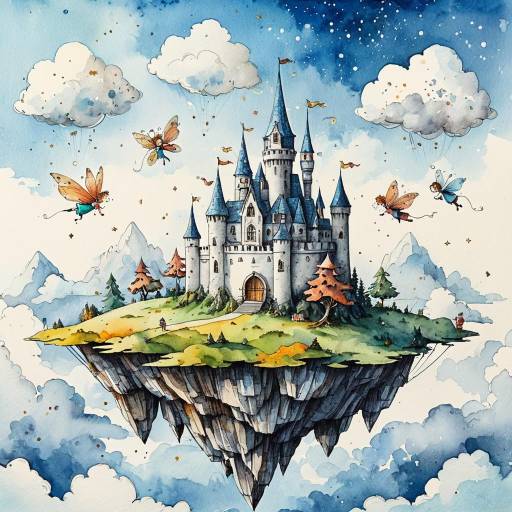 Floating Fairy Tale Castle in Watercolor