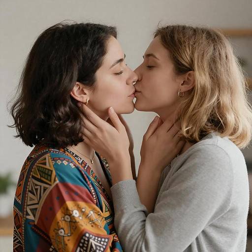 Intimate Kiss Between Two Women