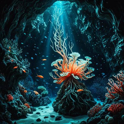 Luminescent Coral in Deep Ocean Cavern Luminescent Coral in Deep Ocean Cavern