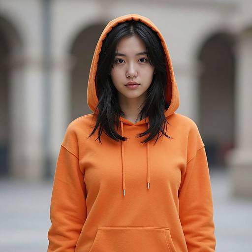 Realistic Portrait of Girl in Orange Hood
