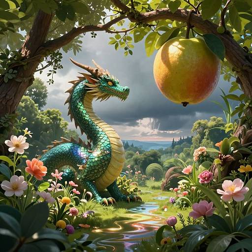 Majestic Dragon in Enchanted Garden