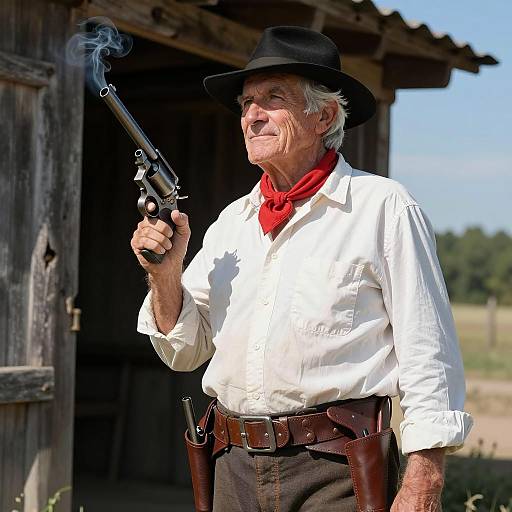 Elderly Cowboy with Smoking Revolver