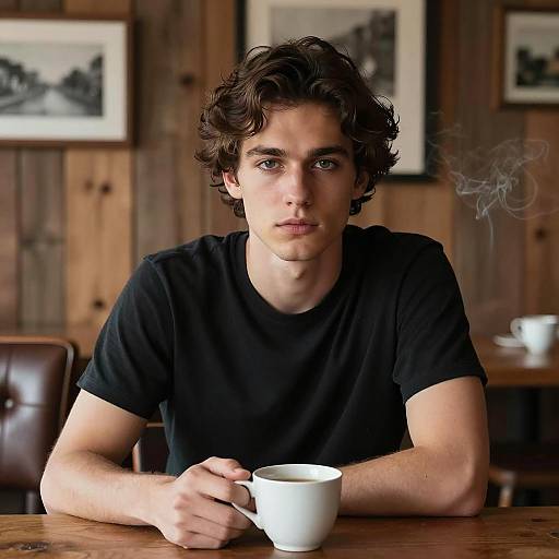 Contemplative Young Man in Rustic Room
