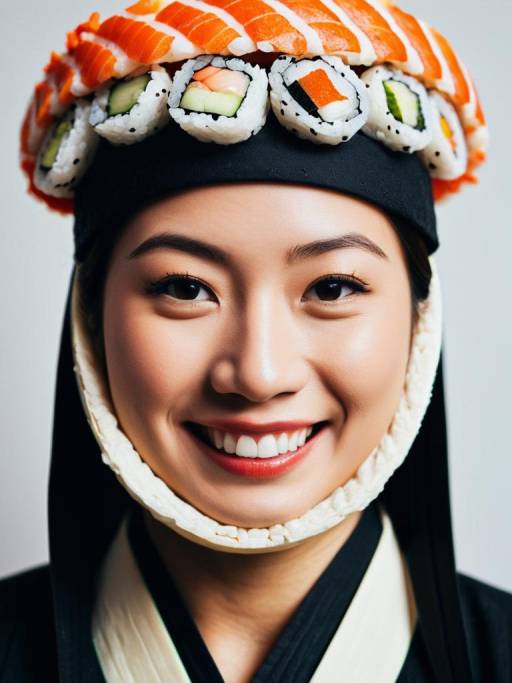 Woman Wearing Sushi Roll Costume Hat