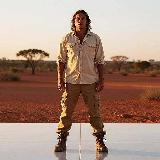 Rugged Indigenous Man in Red Desert