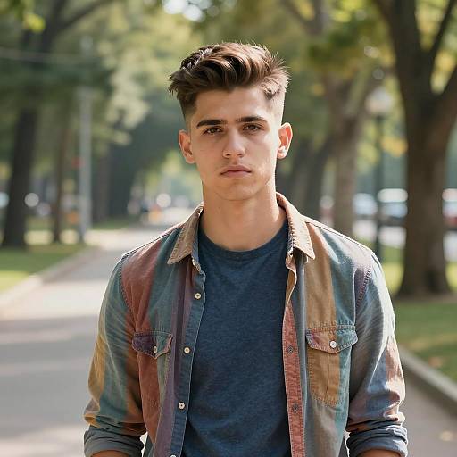 Young Man with Burst Fade Hairstyle in Park