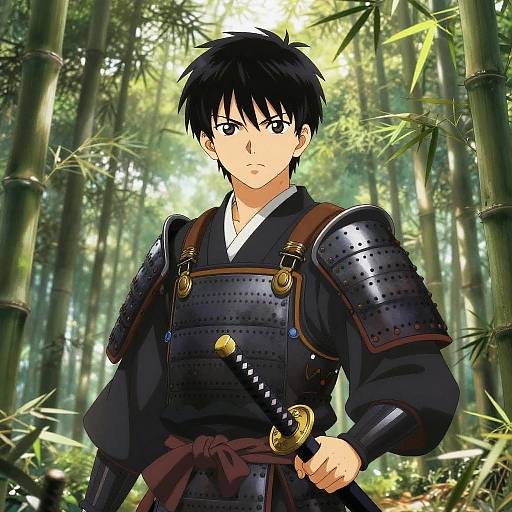 Anime Samurai in Bamboo Forest