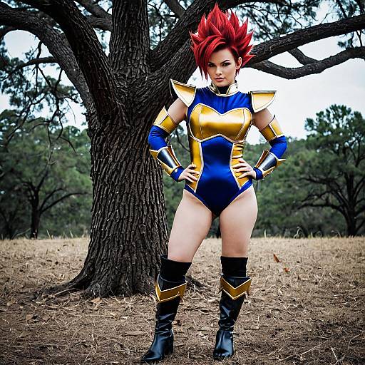 Female Vegeta Cosplay in Saiyan Armor Outdoors