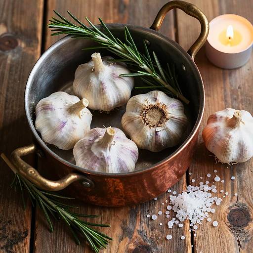 Vintage Copper Pot with Garlic & Rosemary
