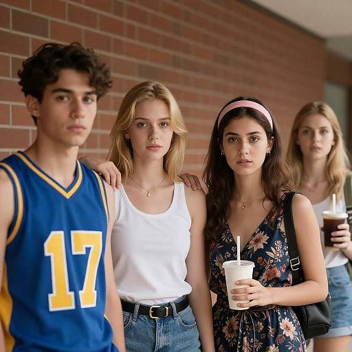 Young Adults in Brick Hallway Portrait