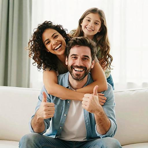 Happy Family on White Couch