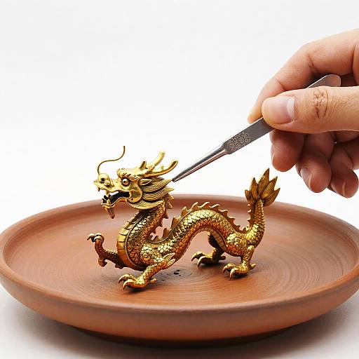 Detailed Golden Dragon Sculpture Close-Up