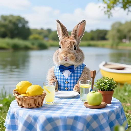 Realistic Rabbit Picnic by Water