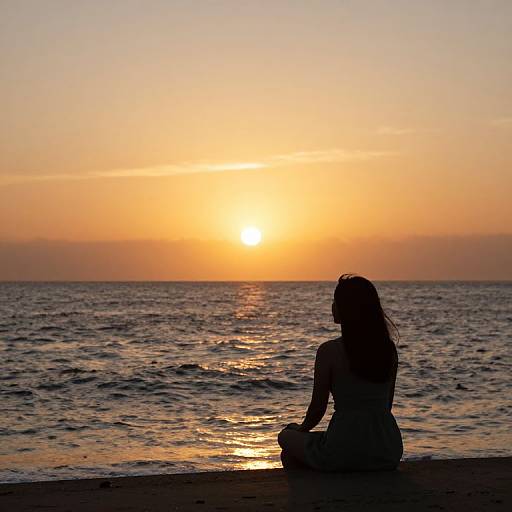 Solitary Figure at Sunset Ocean