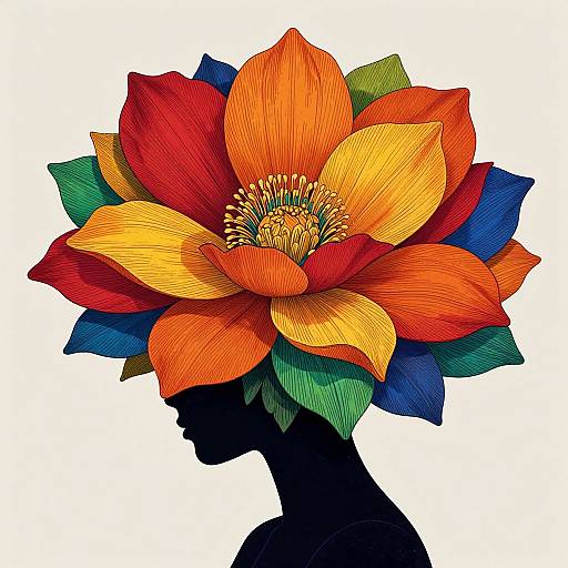 Woman with Towering Colorful Flower
