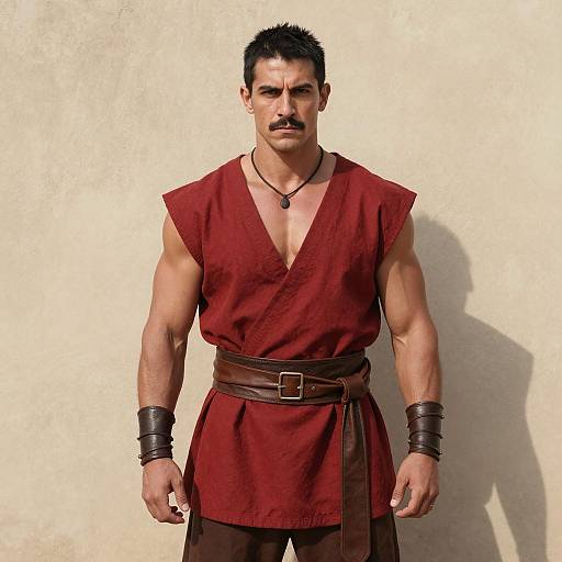 Muscular Man in Red Tunic Costume