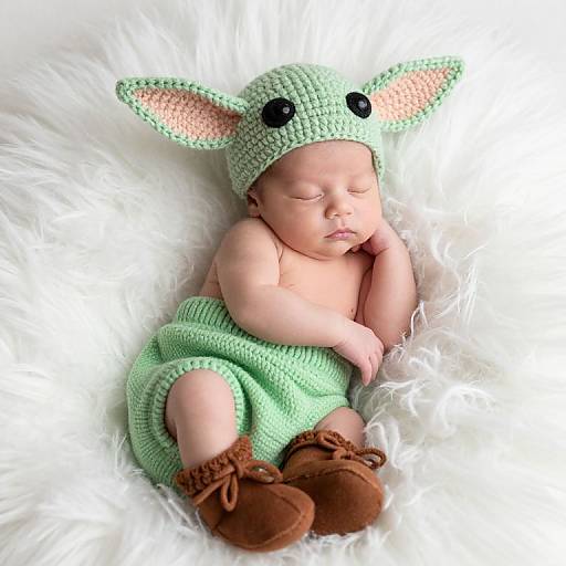 Sleeping Newborn in Baby Yoda Outfit