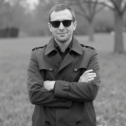 Noir Smiling Man in Trench Coat