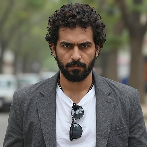 Intense Man in Gray Jacket Portrait