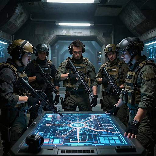 Ousters Strategizing in Futuristic Bunker
