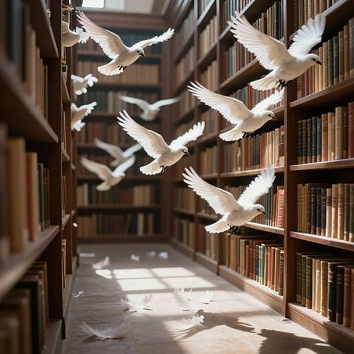 Ethereal Birds in Ancient Library