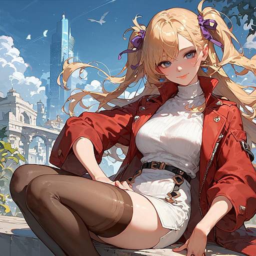 Blonde Anime Girl in Stylish Outfit