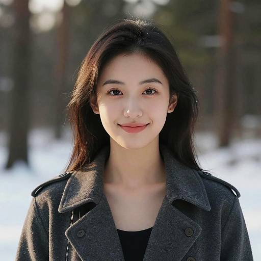 Portrait of Young Woman in Winter Forest