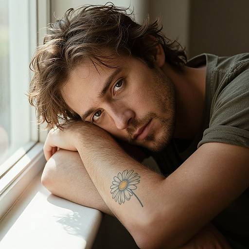 Rugged Man with Daisy Tattoo