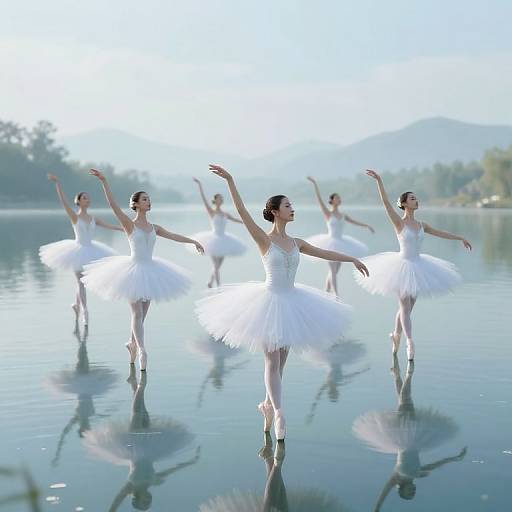 Ethereal Ballerinas Dancing on Lake