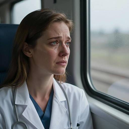 Tearful Female Doctor on Train