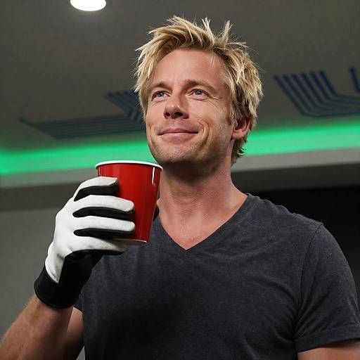 Blonde Man in LED-Lit Setting