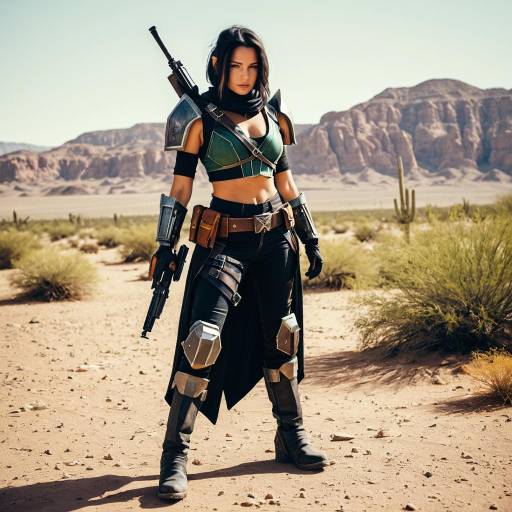 Woman in Bounty Hunter Cosplay in Desert