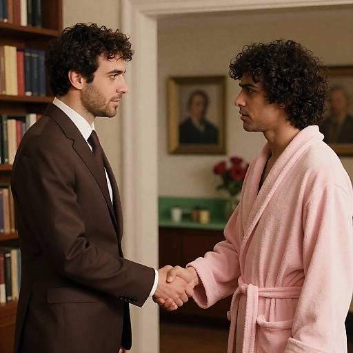 Handshake Between Friends in Cozy Home