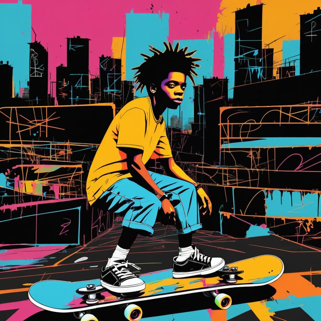 Dynamic Skatepark Animation in Basquiat Style