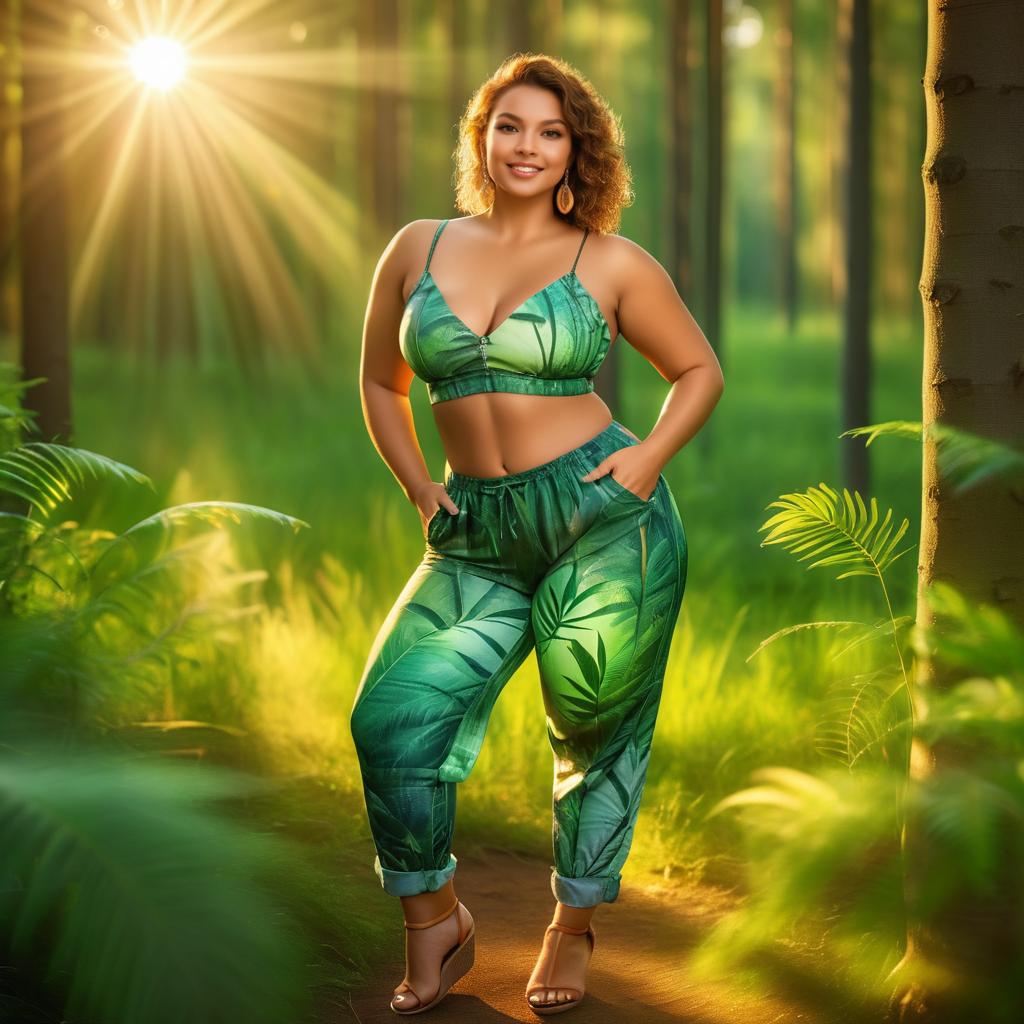 Curvaceous Woman in Sunset Forest