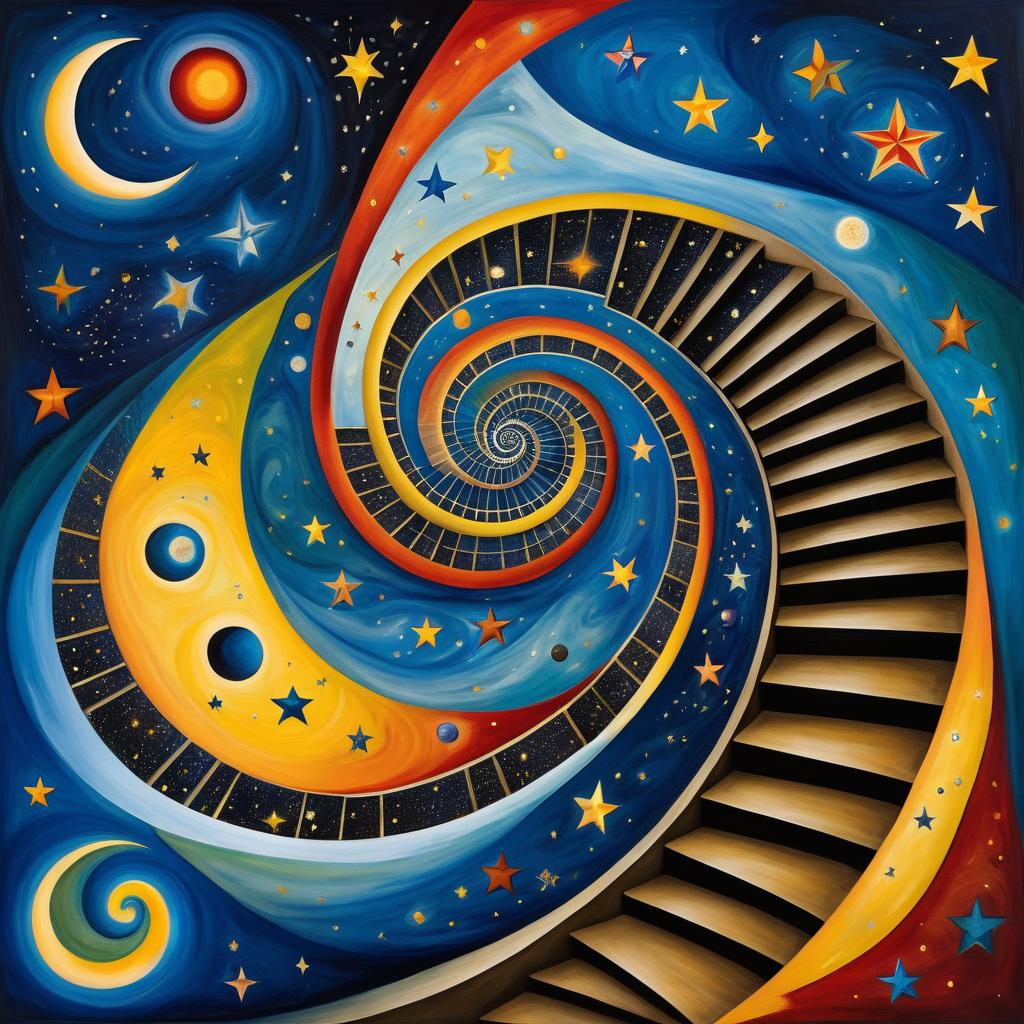 Surreal Spiral Staircase in Starry Ocean